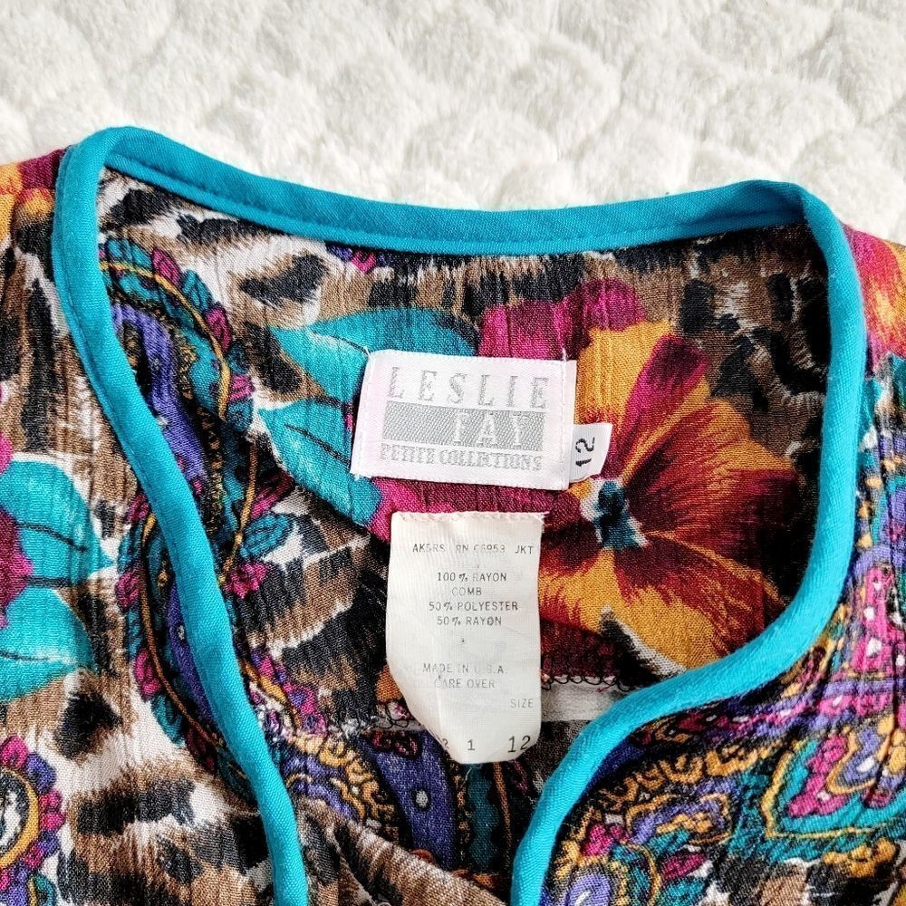 Vintage 1970s blouse button paisley floral leopard print 6 8 - Picture 6 of 11